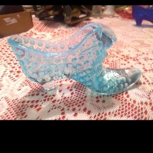 Blue Hobnob Glass Fenton Decorative Shoe.